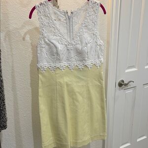 Chic White and Yellow Lace Dress